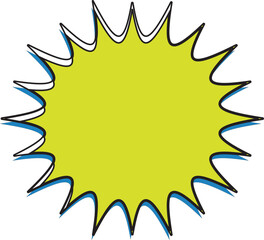 Starburst Explosion Shape Yellow Burst with Blue Shadow Comic Style Design Element