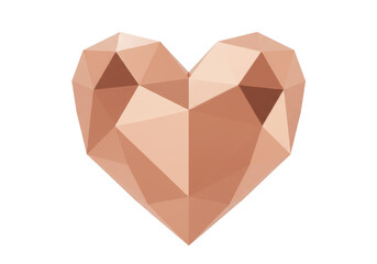 Geometric heart shape isolated on transparent background, polygonal love symbol in rose gold color for Valentine s Day design PNG