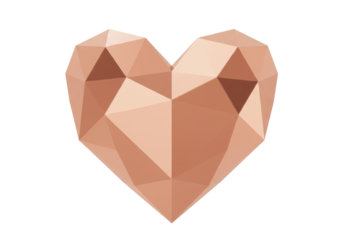 Geometric heart shape isolated on transparent background, polygonal love symbol in rose gold color for Valentine s Day design PNG