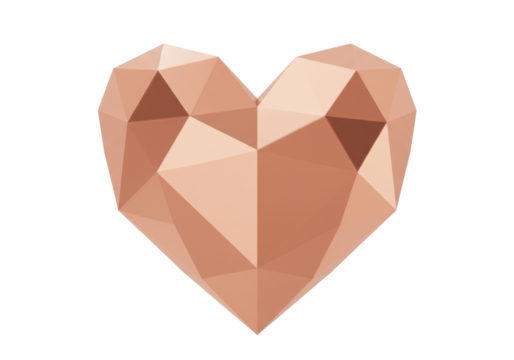 Geometric heart shape isolated on transparent background, polygonal love symbol in rose gold color for Valentine s Day design PNG