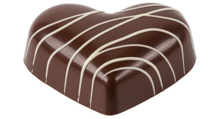 Heart-shaped chocolate candy isolated, dark brown with white stripes, sweet dessert for Valentine s Day or romantic occasions