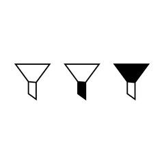 This image displays three variations of a funnel icon, a symbol of filtering. The icons are isolated on a white background, providing a clean and adaptable visual.