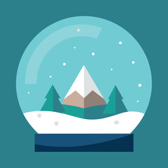 Flat design snow globe with winter mountain and trees scene