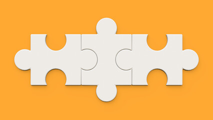 Jigsaw pieces on a yellow background. 3 pieces puzzle design on a yellow background. Blank white jigsaw and puzzle template.