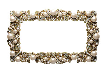 Opulent Gold Frame with Pearls and Diamonds on Black Background