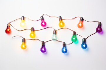 Colorful string light bulbs lightbulb white background electricity.