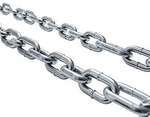 Obraz premium Close-up of two shiny, silver metal chains, angled against a solid black background