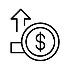 Vector art of money growth icon dollar coin with up arrow outline symbol for business