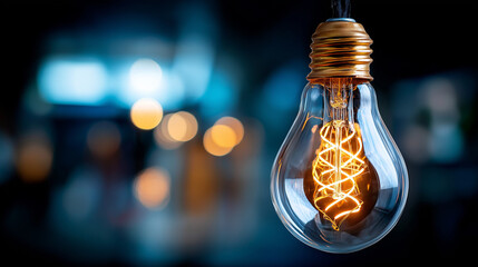 A glowing bulb shines brightly, highlighting its intricate design against a dark background, under soft focused light, showcasing filament details and warm glow, serene tech scene,
