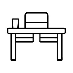 Vector art of office desk with chair and cup simple outline vector illustration