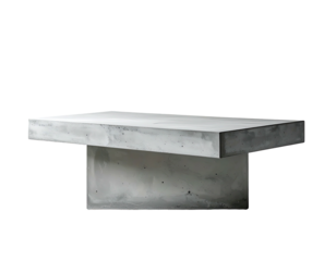 A minimalist, concrete table with a rectangular top and solid base
