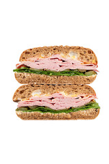 Pieces of ham sandwich with cucumbers isolated on transparent background