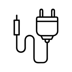 Illustration of a black outline electric plug with cord for design element