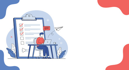 A person sitting at a desk checking off items on a long checklist while working on a project.