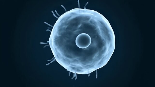 Microscopic single biological cell with nucleus and projections, representing cellular structure, life science, and medical research concept