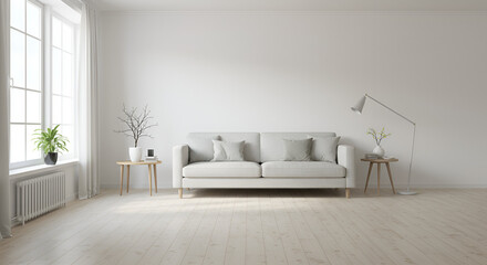 Minimalist Living Room Interior with Natural Light and Neutral Color Palette