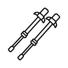 Vector art of crossed trekking poles, a simple line art illustration for outdoor activities