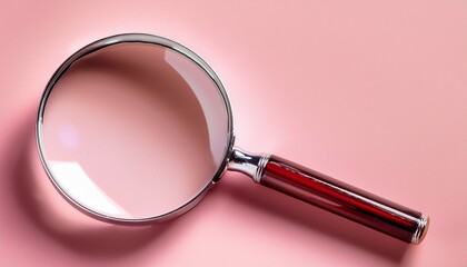 Close Up Of A Silver Magnifying Glass On Pink Background