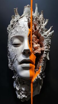 A woman 's face made out of a piece of paper