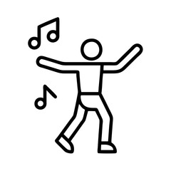 Vector art of a simple line art icon showing a person dancing to music, , with notes