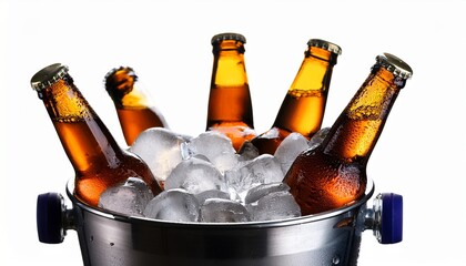 Bottles Of Beer Chilled In Ice Bucket