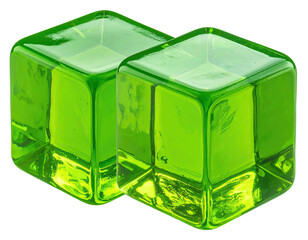 Two luminous, emerald-green, translucent cubes, slightly blurred, on a black backdrop