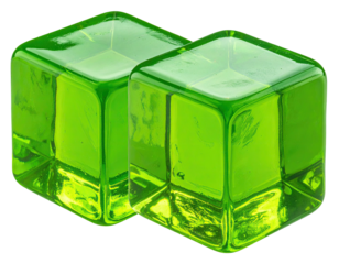 Two luminous, emerald-green, translucent cubes, slightly blurred, on a black backdrop