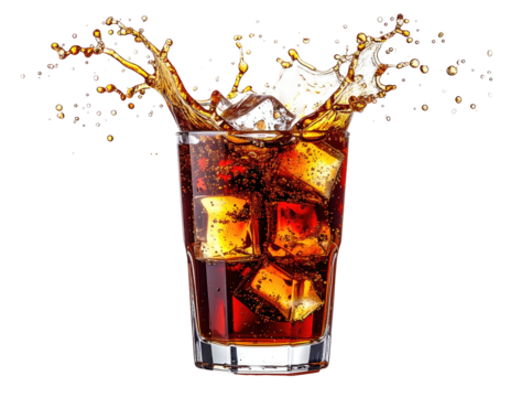 Icy drink splashing out of a glass against a black background