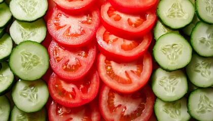 Fresh Tomatoes And Cucumbers Sliced Background