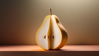 Pear Cut In Half Creative Fruit Art With Minimalistic Style And Detailed Texture