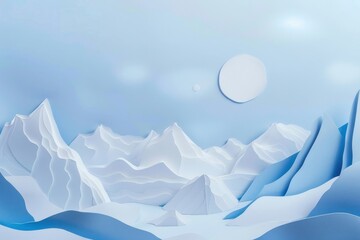Fototapeta premium North pole on the ice paper art backgrounds nature snow.