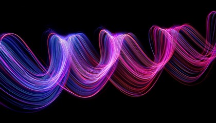 Long Exposure Photograph Light Painting Photography Swirly Waves Of Neon Pink Purple Light Against A Black Background