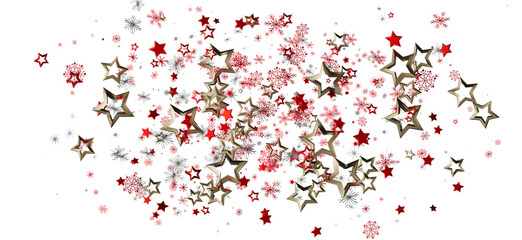 Beautiful festive design of gold stars and red snowflakes on white background. Ideal for Christmas or holiday designs, creating joy and exciteme