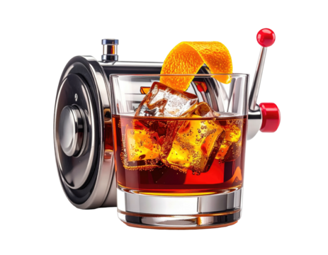 Cocktail glass and vintage slot machine illustration