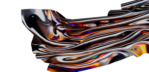 Modern artistic rendering of a flowing liquid metal texture. Features swirling patterns, vibrant iridescent colors, and a dynamic, fluid effect