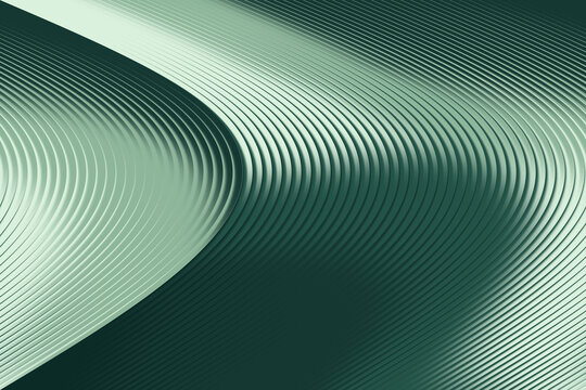Abstract flowing metallic curves with subtle concentric circular patterns in cool green tones