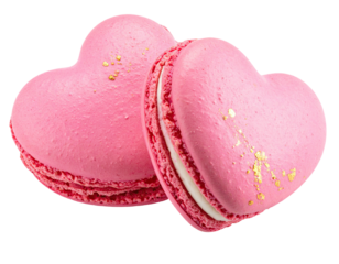 Two heart-shaped pink cookies, one with gold flecks, stacked on each other