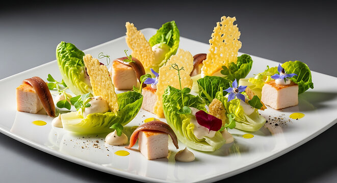 Deconstructed Caesar salad gourmet bite plating