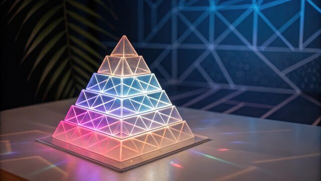 Glowing Pyramid Composed of Translucent Geometric Shapes
