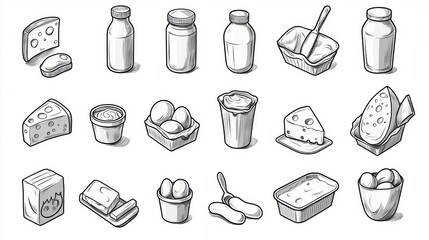 Variety of dairy products displayed on a white background showcasing fresh ingredients for cooking and meal preparation