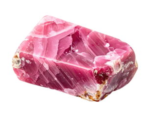 Vibrant pink gemstone with crystalline structure, isolated on a black background