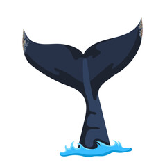Whale Tail Above Water Illustration Isolated on White Background