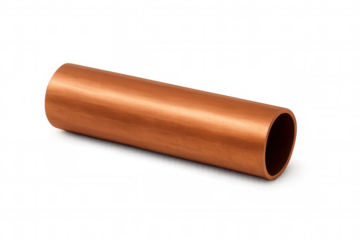 Copper pipe tube metal plumbing industry equipment for water and gas installation on transparent background