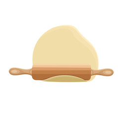 Raw Dough and Rolling Pin Illustration Isolated on White Background
