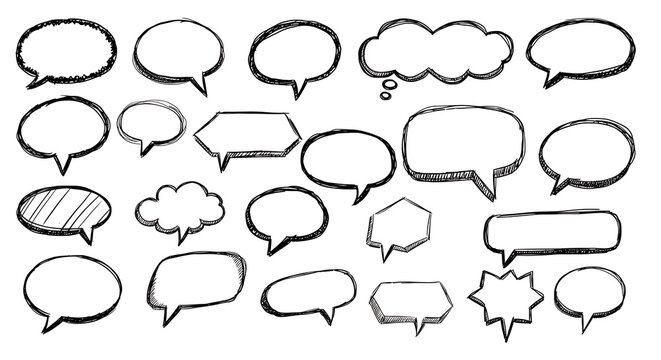 Hand drawn speech bubbles collection for communication and messaging design