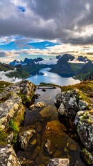 Mountain lake vista with clear water pool