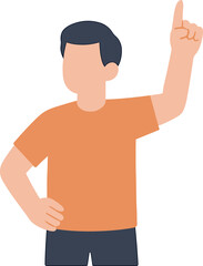 Flat Illustration of a Man with Raised Finger Making a Point Character Design