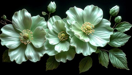Mint green flowers on black background