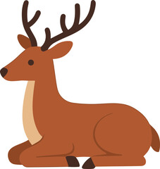 Flat Simple Illustration of Reindeer Laying Down Animal Icon