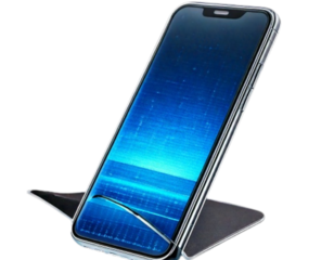Dual-Screen Foldable Phone with Holographic Interface, isolated on a transparent background